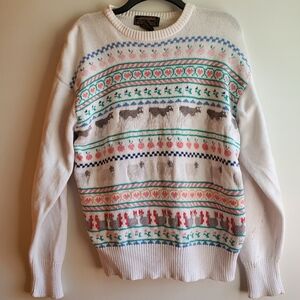 Eddie Bauer Vintage Men's Chunky Cotton Crewneck Sweater Farm Animal Pattern - L
